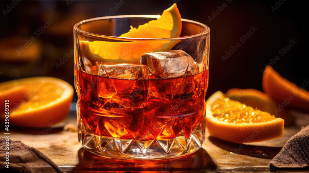 A Negroni cocktail showcasing citrus A Negroni cocktail showcasing citrus