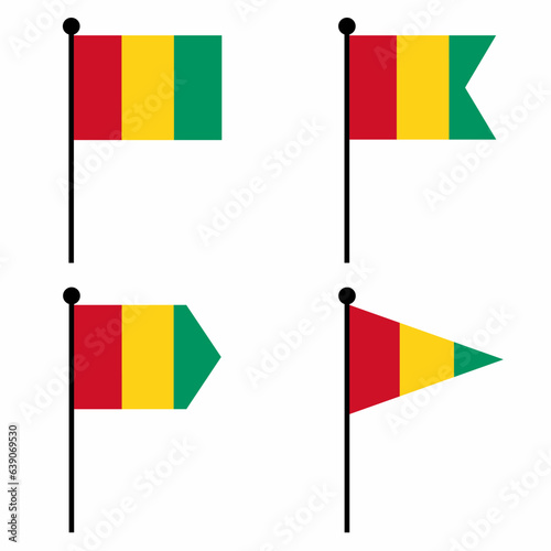 Guinea waving flag icon set in 4 shape versions. Collection of flagpole sign for identity, emblem, and infographic.