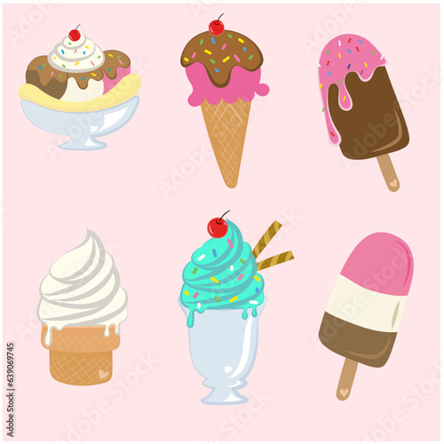 set de hilustraciones vectoriales de diferentes helados de sabores variados 