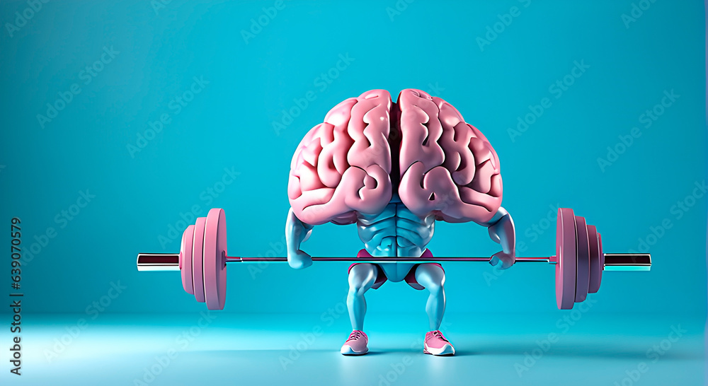 Human brain lifting weights for mind training memory health and alzheimer's prevention concept