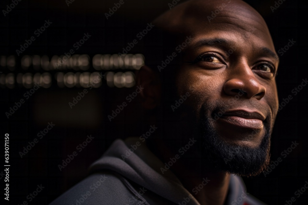 Portrait of smiling african american man looking at camera in cafe