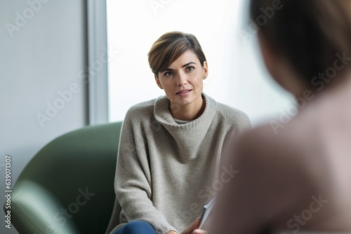 Psychotherapist working with young woman in office. Psychotherapy concept