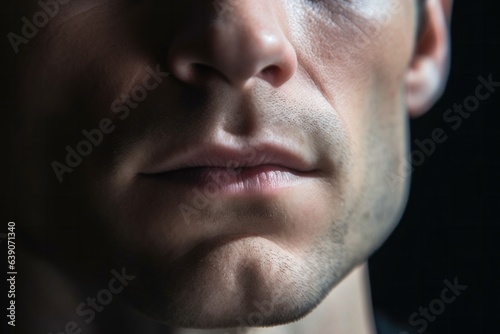 Close-up portrait of a man's face on a black background