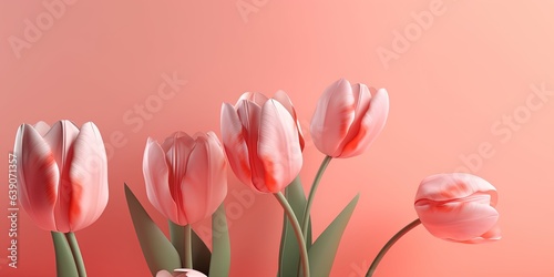 Still life of Spring tulip flowers on pink background and shapes