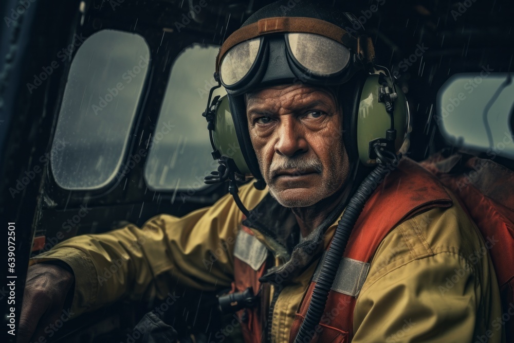 Group portrait photography of a seasoned pilot navigating through stormy weather with unwavering focus Group portrait photography of a seasoned pilot navigating through stormy weather with unwavering focus