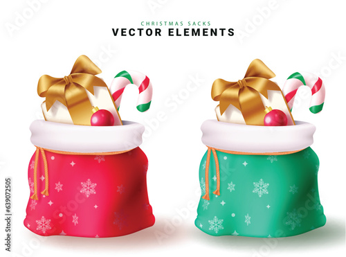 Christmas sacks elements set vector design. Christmas sack collection for holiday season gift giving present and surprise elements. Vector illustration santa sacks elements collection. 
