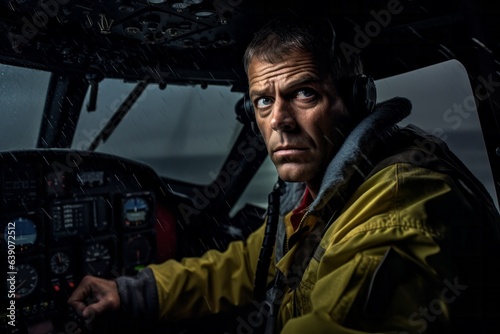 Group portrait photography of a seasoned pilot navigating through stormy weather with unwavering focus  © Anne Schaum