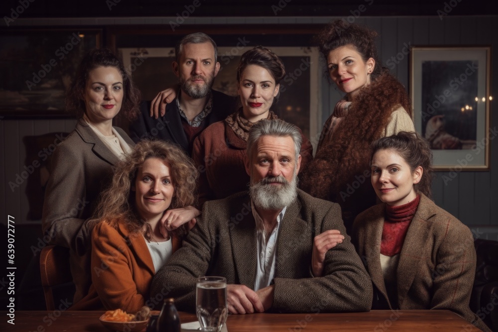 Fototapeta premium Portrait of a group of people in the bar. Retro style.