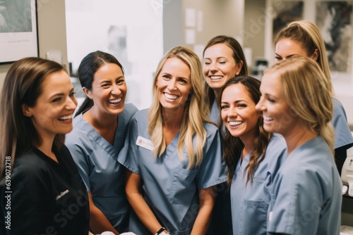 Portrait of a group of happy medical workers in the hospital.