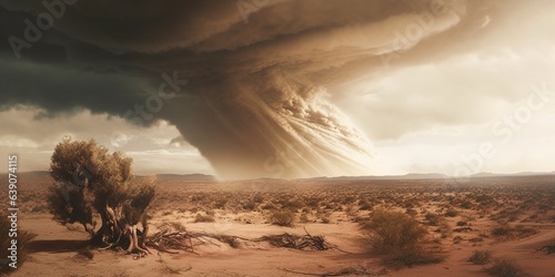 Tornado in the desert  illustrating the power of nature. Generative AI.