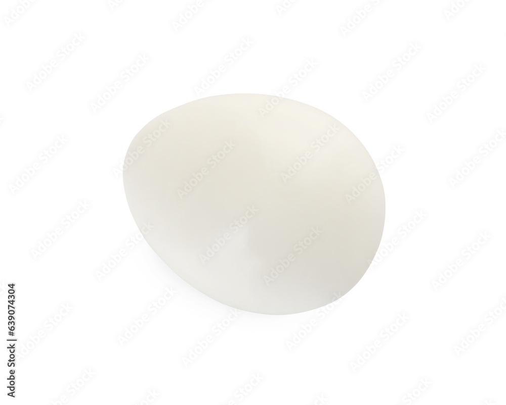 Peeled boiled quail egg on white background, top view Peeled boiled quail egg on white background, top view