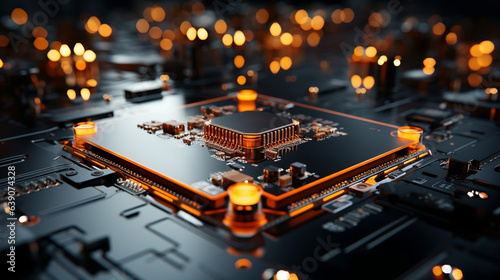 Imagen de cerca de un microprocesador de un ordenador o un dispositivo electrónico.