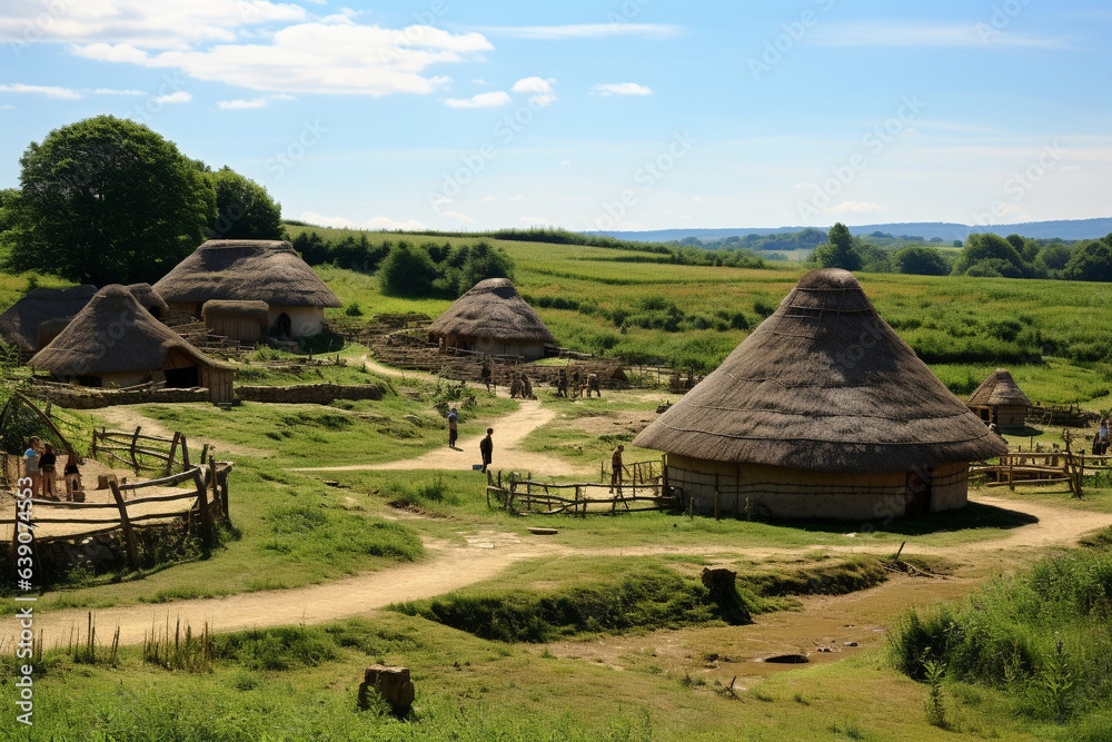 Iron age village in an partially wooded setting, 
