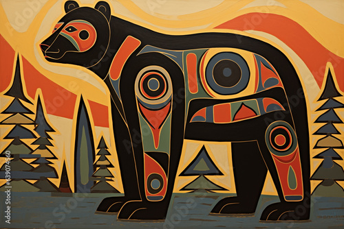 Canvas-taulu Painting of a bear in the style of indigenous peoples of north america