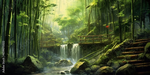 Waterfall in a bamboo forest