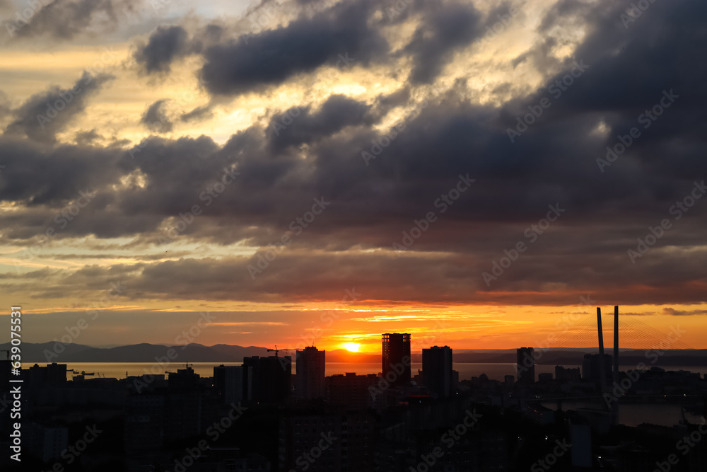 Selective focus. Beautiful sunset. Summer evening in the city. Vladivostok.
Selective focus. Beautiful sunset. Summer evening in the city. Vladivostok.
