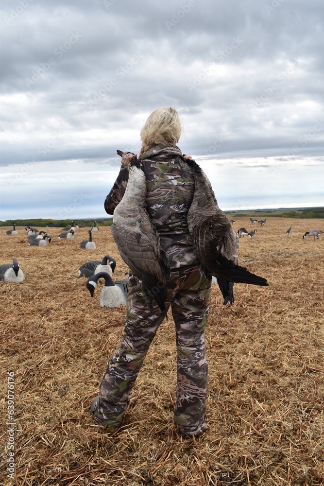 Woman Hunting Water Fowl Ducks Geese in Canada with Camo On Woman Hunting Water Fowl Ducks Geese in Canada with Camo On