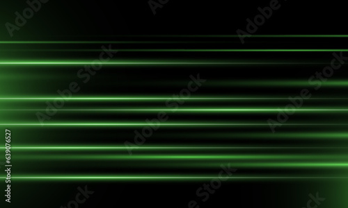 The light effect design. Vector blur in the light of radiance. Light and stripes moving fast over dark background. Element of decor. Horizontal rays of light. photo