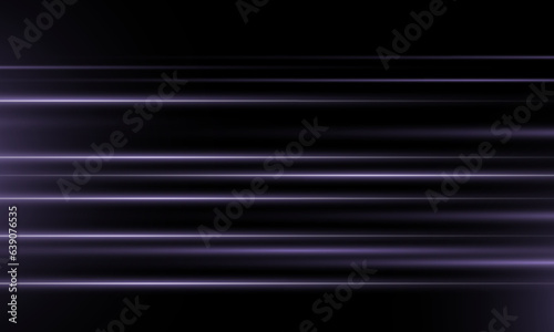 The light effect design. Vector blur in the light of radiance. Light and stripes moving fast over dark background. Element of decor. Horizontal rays of light.