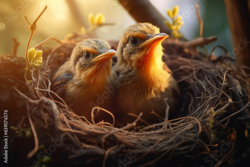 Baby birds in the nest on nature background. © Rahela