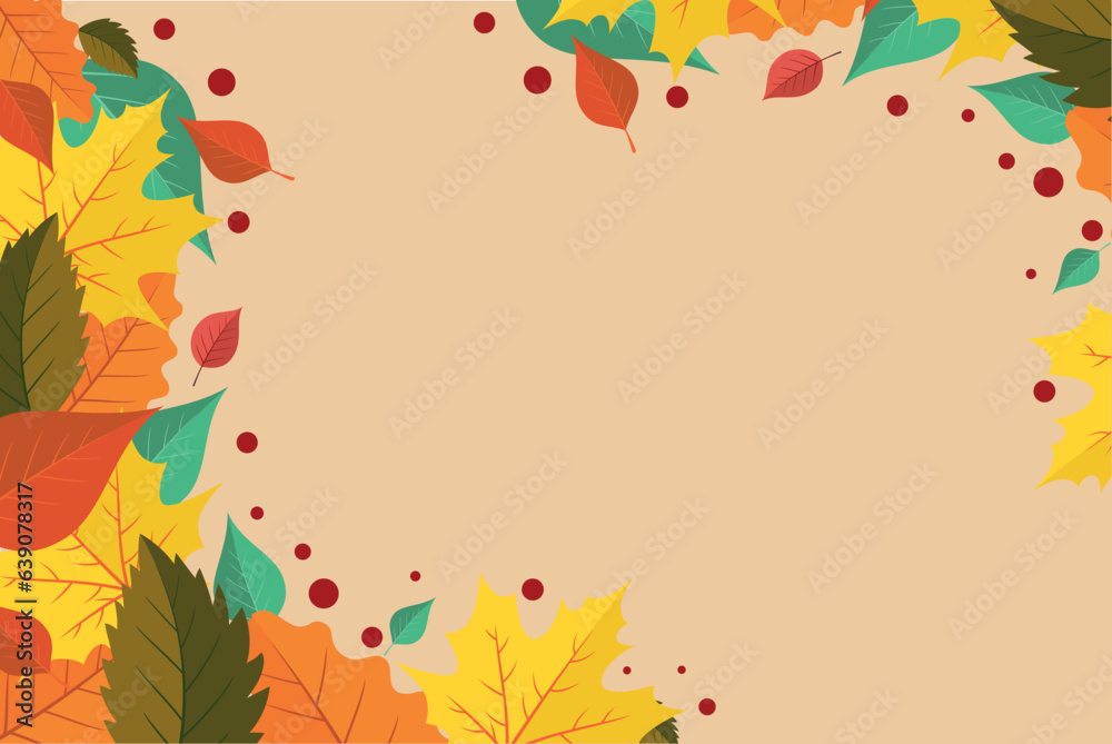 Fototapeta premium Autumn seasonal background of autumn leaves in gold, red and orange colors. Autumn design for cards, banners, posters, advertisements.