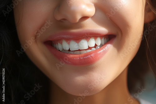 Young woman with beautiful healthy smile  closeup. Dental care.