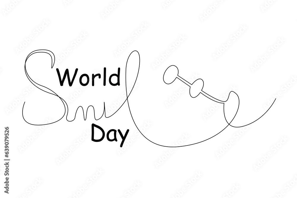 One continuous line drawing of World smile day concept. Doodle vector illustration in simple linear style. 