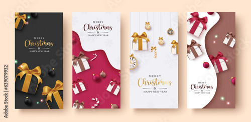 Merry christmas text vector poster set design. Christmas postcard collection for holiday season greeting card lay out collection. Vector illustration gift tags collection.
