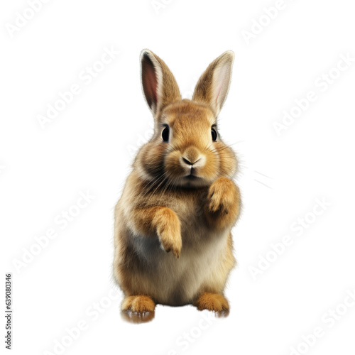 A cute brown rabbit standing tall on its hind legs