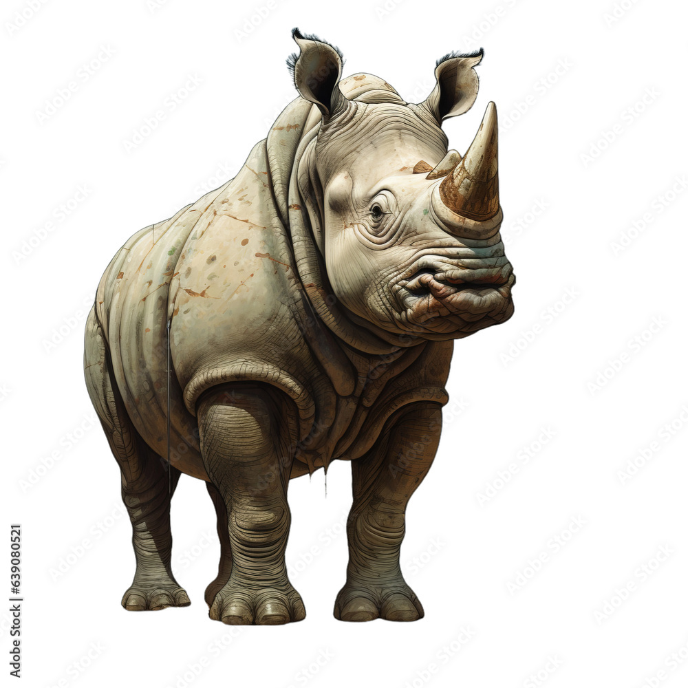 Obraz premium A majestic rhinoceros standing in the vast desert under a captivating sky