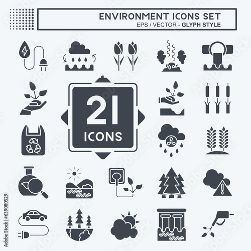 Icon Set Environment. related to Environment symbol. glyph style. simple illustration. conservation. earth. clean