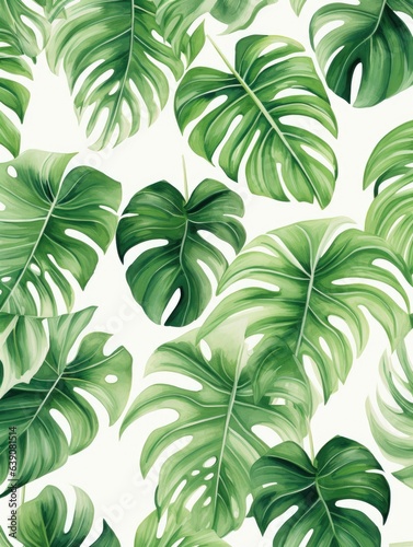 Exotic philodendron leaf pattern wallpaper on white