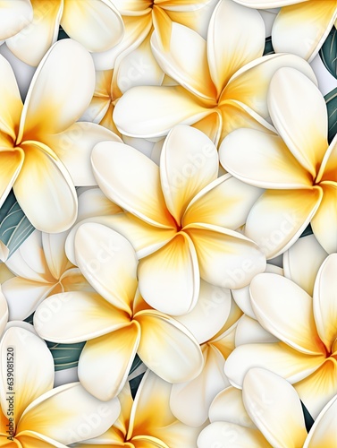 Exotic plumeria frangipani copy space pattern wallpaper on white