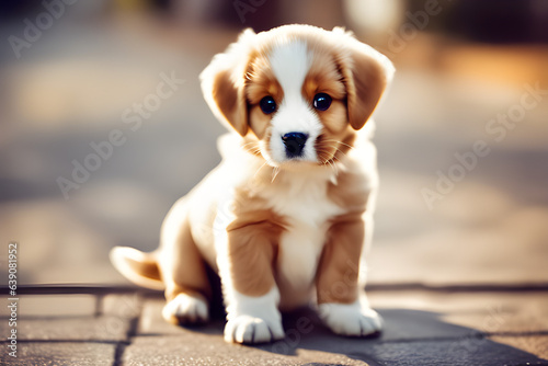 A cute puppy is looking at you 