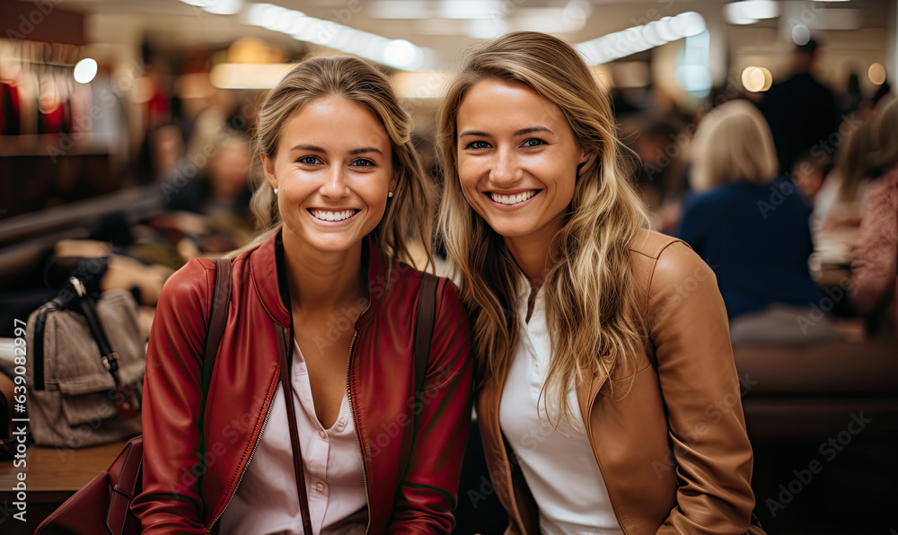Smiling attractive young women shopping