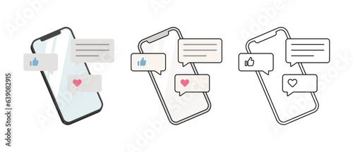 スマホといいね コメント 通知 アイコンセット ベクターイラスト