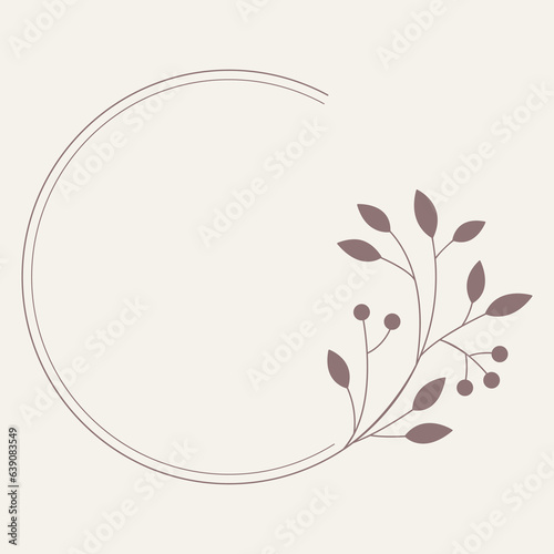 Leaf and Branch Frame hand drawn style. Leaf brown and white frame of twigs leaves. Frames for the Valentine’s Day, wedding decor, logo and identity template. 