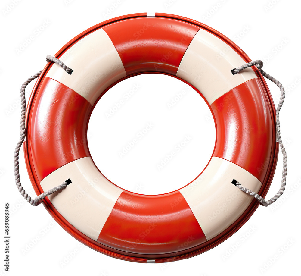 3D Red marine safety buoy ring isolated. - obrazy, fototapety, plakaty 