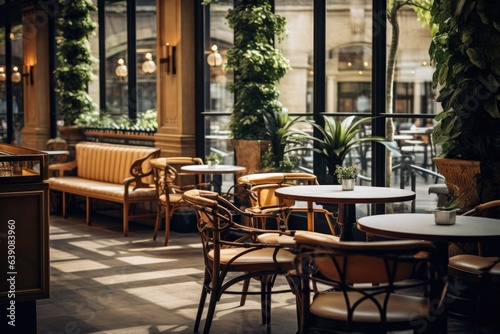 Empty modern cafe with no people with plenty of natural light © Geber86