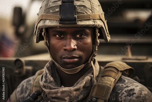 Portrait of an african american soldier looking at the camera