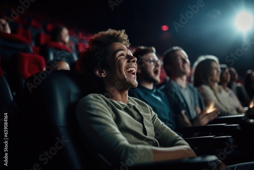 Diverse and mixed group of people watching a movie in a movie theater