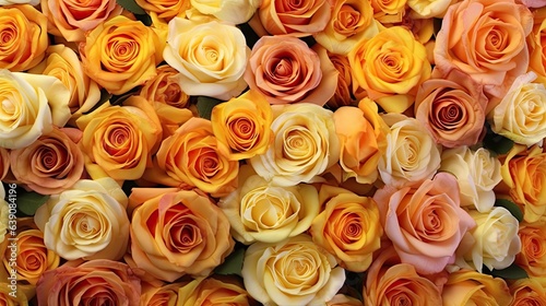 A bouquet of yellow and orange roses as background