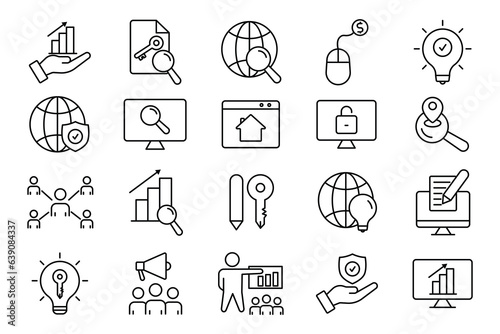 Seo icon set. Search Engine Optimization icon. suitable for web site design, app, user interfaces, business, printable etc. Line icon style. Simple vector design editable.