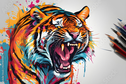 Art  colorful  funk symmetry  4K  tiger  funky  illustration  painting  free generative ai