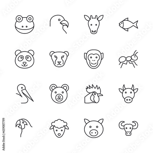 Set of animal faces icon for web app simple line design