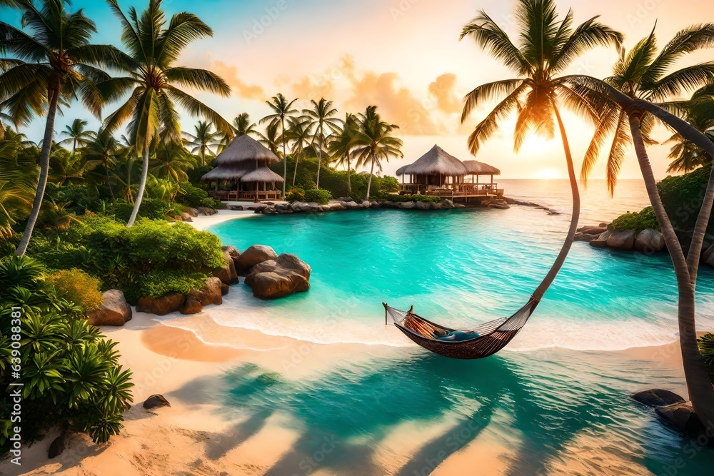Fototapeta premium sunset on the beach, Paradise beach natural background
