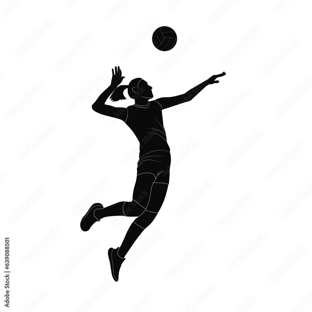 Woman voleyball silhouettes, woman with voleyball, ball