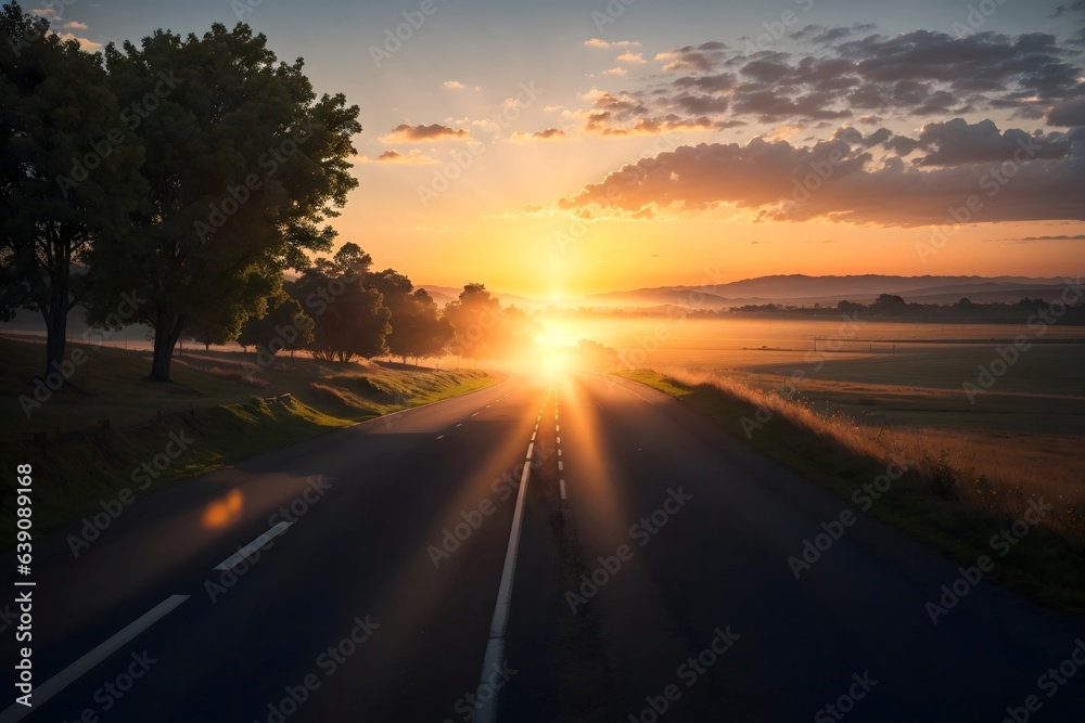 Perspective view of a simple road in sunset

