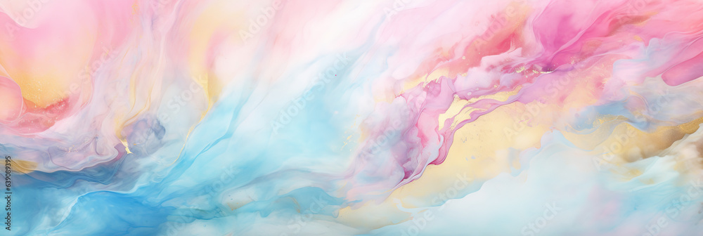 An impressionism art style of Abstract watercolor paint background illustration - Soft pastel pink blue color with liquid fluid marbled paper texture banner texture