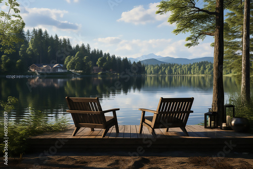 bench in the park, bench by the lake, bench by the lake, , Mindfulness and Relaxation environment house ai generative, ai, generative, ai generated, generated